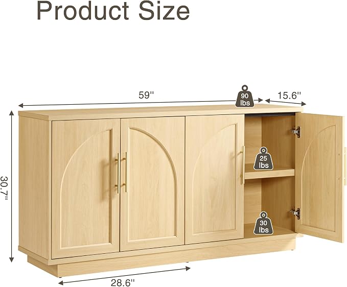 Fatmok Buffet Cabinet with Storage, Wood Media TV Console Table Credenza - Image 2