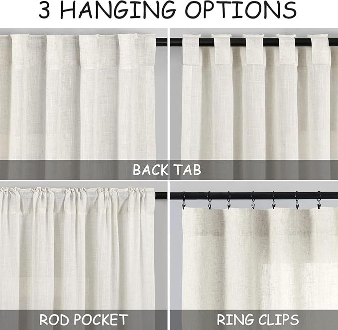 Nanspring 45 Inch Short Window Linen Curtains, - Image 2