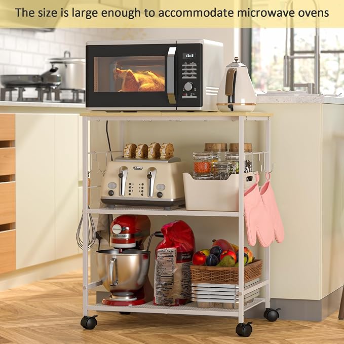 ThreeHio Rolling Kitchen Microwave Cart, 3 Tier Microwave Table Stand - Image 5