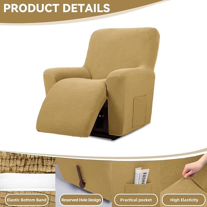Cupuamon Recliner Chair Covers, Lazy Boy Recliner Covers Stretch Reclining - Image 4