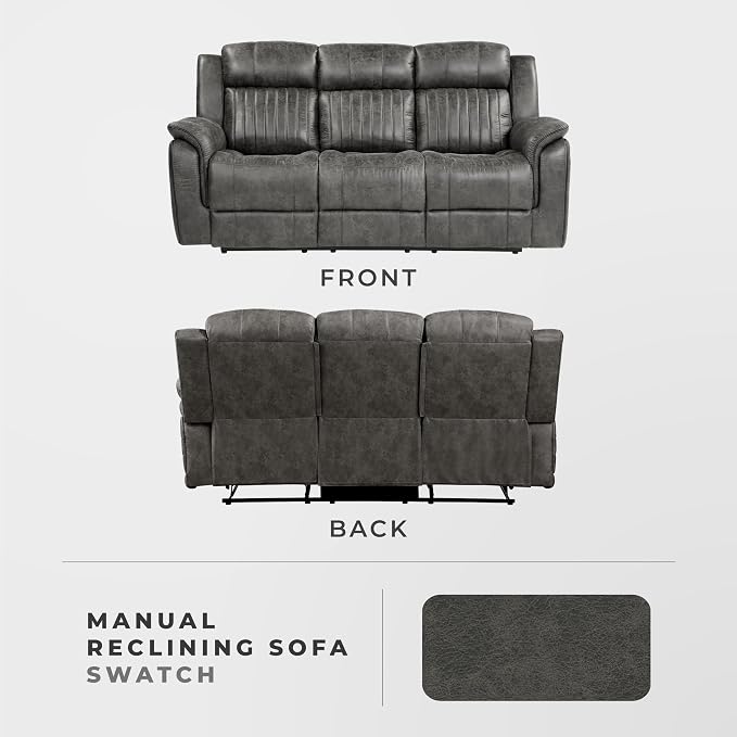 Lexicon 83.5" W Manual Double Reclining Sofa, Polished Microfiber Recliner Sofa - Image 5