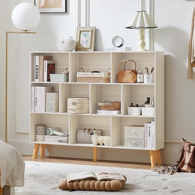 LEYAOYAO 10 Cube Bookshelf, 3 Tier Vintage 55" Wide Bookcase - Image 7
