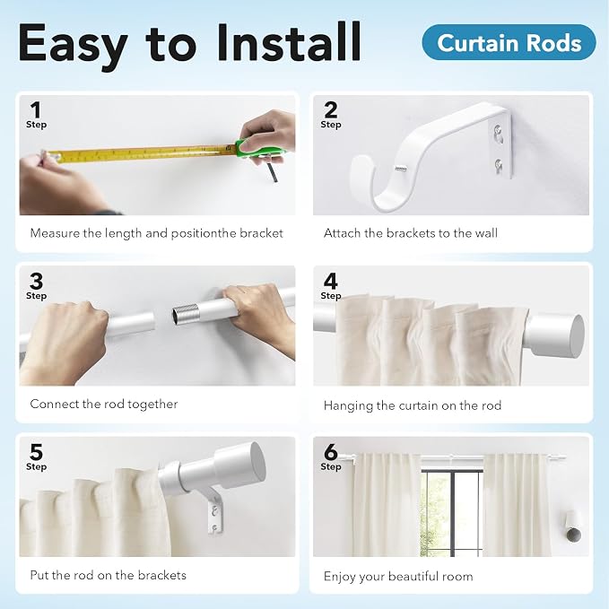 IFELS Heavy Duty Curtain Rods for Windows 28 to 48 Inch, 1 Inch White Curtain - Image 7