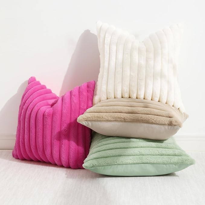 decorUhome Summer Cozy Faux Fur Throw Pillow Covers 16x16 Set of 2 Decorative - Image 5