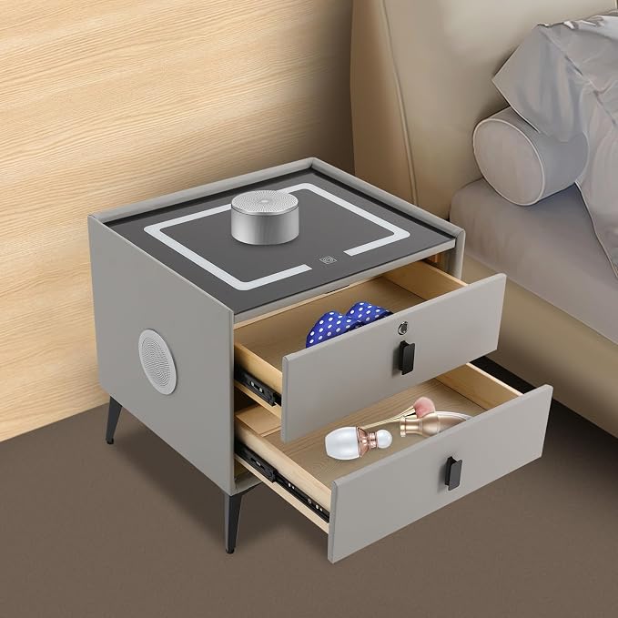 Smart Nightstand with Charging Station, Adjustable LED, USB Ports, Fingerprint - Image 6