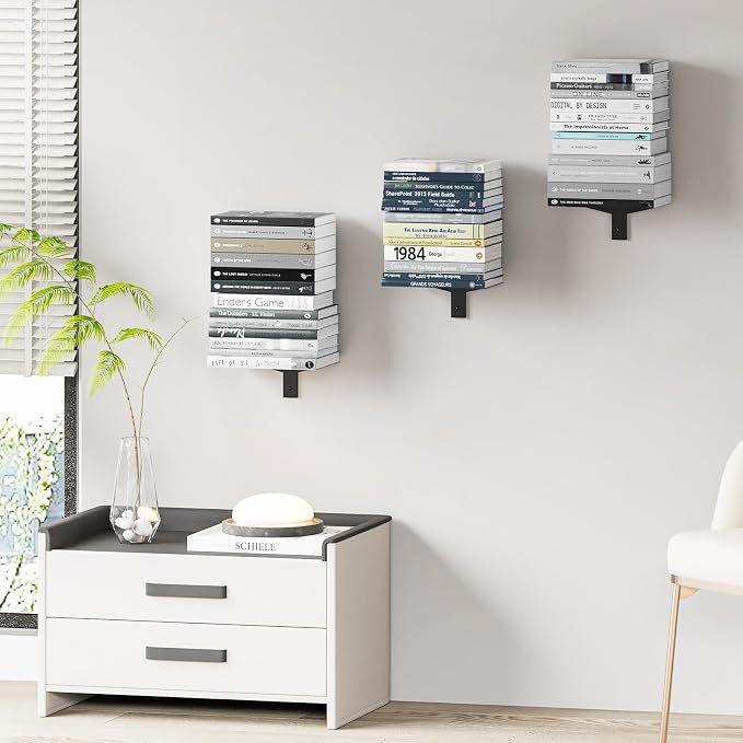 Floating Book Shelves for Wall, 6 Tier Invisible Floating Bookshelf, Vertical - Image 5