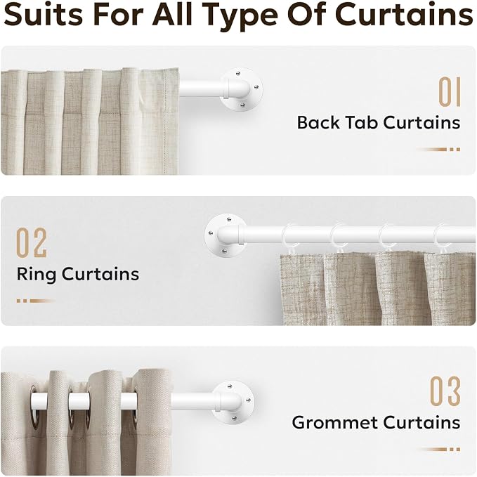 Zeerobee Curtain Rods for Windows 32 to 48, 1 Inch Industrial Wrap Around White - Image 8