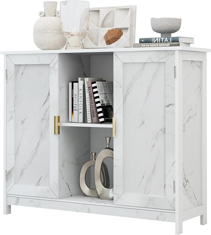 TaoHFE Marble Top Narrow Sideboard Cabinet, Modern White Marble Side Buffet by TAOHFE