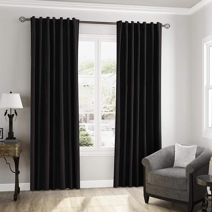 Guken Black 100% Blackout Curtains 108 Inch Length 2 Panels Set - Image 8