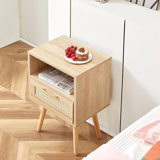 Rattan Center Table and Nightstand Set, 3-Piece Wood Living Room Table Set - Image 8