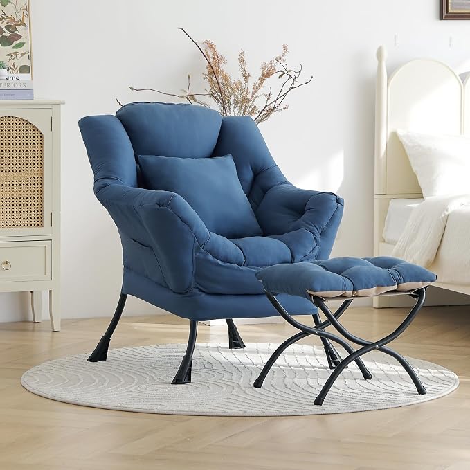Lazy Chair with Ottoman, Reading Chair with a Pillow, Leisure Sofa Armchair by HomeEastllyHome