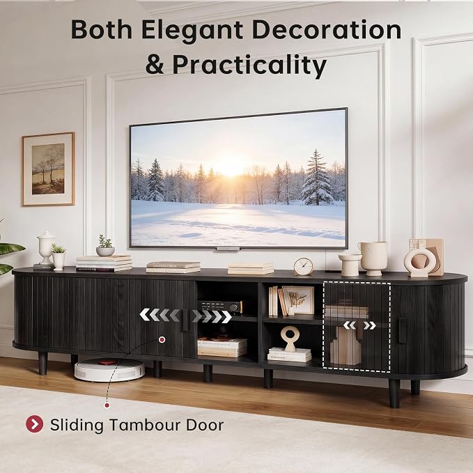 80" Mid Century Modern TV Stand, Wood TV Consoles - Image 4