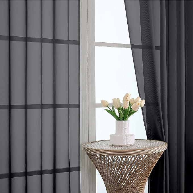 Chyhomenyc Black Sheer Curtains 78 Inches Long 2 Panels Set - Image 3