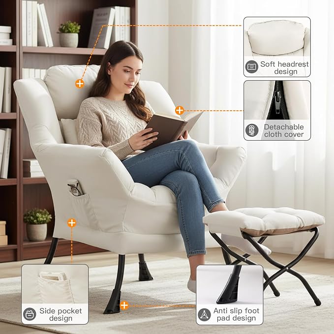 Lazy Chair with Ottoman, Large Accent Chair with Ottoman and a Throw Pillow - Image 4
