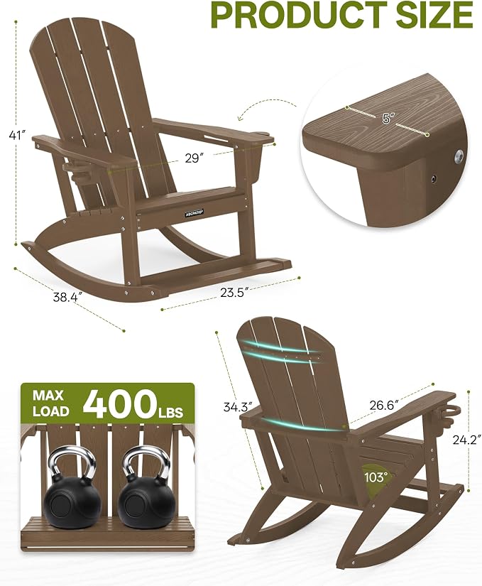 Outdoor Oversized Adirondack Rocking Chairs, All Weather HDPE Patio Rocking - Image 2