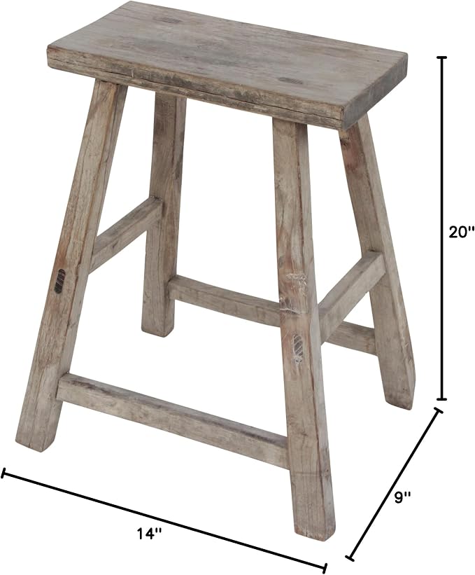 Artissance Vintage Wooden Stool, Solid Natural Wood 12–20" W x 6–9" D x 18–22" H - Image 14