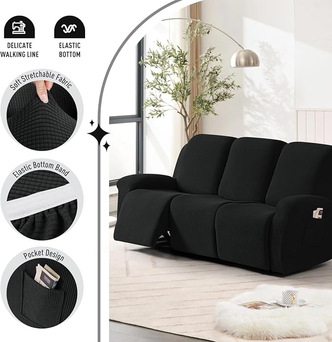 TAOCOCO Recliner Sofa Covers 8-Pieces Stretch Large Couch Covers - Image 3