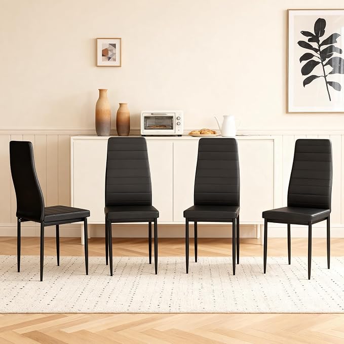 FDW | Dining Chairs Set of 4 | Black | Kitchen Chairs 4 Upholstered Chairs and - Image 2