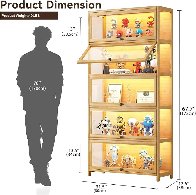 Display Cabinet with Acrylic Glass Doors 67.7'' Tall Curio Cabinet - Image 2
