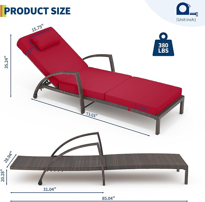 GarveeLife 2-Piece Rattan Patio Folding Chaise Lounge, 5-Position Adjustable - Image 2