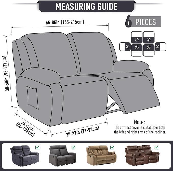 TAOCOCO Recliner Loveseat Slipcover, 6 Pieces Dual Recliner Sofa Covers - Image 4