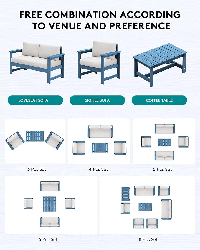 SERWALL 8 Pieces HDPE Outdoor Conversation Sofa Set - Image 5