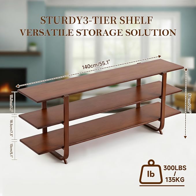 Welnow Bamboo TV Stand for Up to 65 Inch, Mid Century Modern Entertainment - Image 2