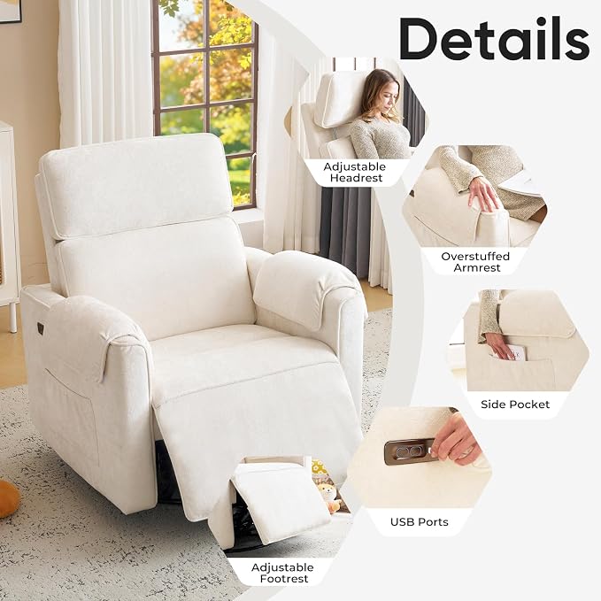 Oversized Power Rocker Recliner Chair, Chenille Glider Rocking Nursery Chair - Image 9