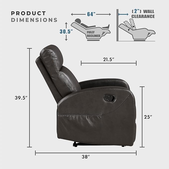 Lexicon Manual Recliner Chair, Faux Leather Reclining Chair, Wall Hugger - Image 2