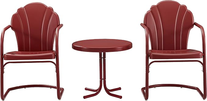 Crosley Furniture Tulip 3-Piece Outdoor Chair and Side Table Set, Retro Metal - Image 2