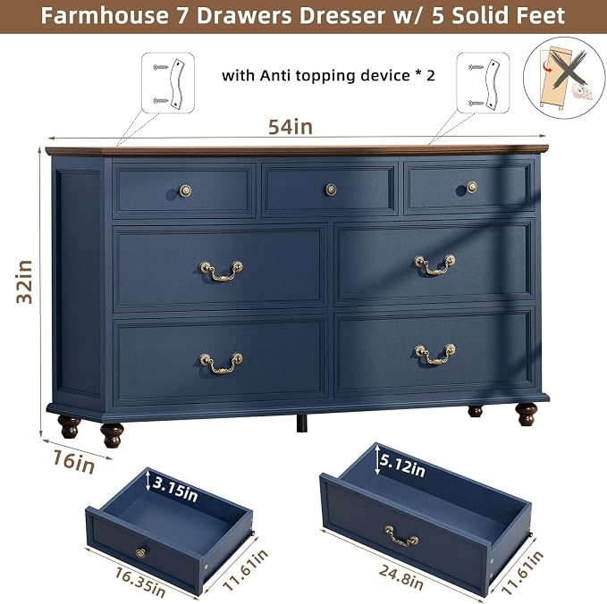 Joaxswe Farmhouse 54" 7 Drawers Dresser - Image 2