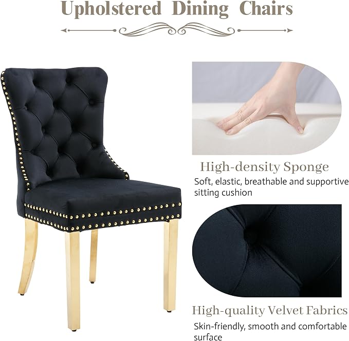 KCC Velvet Dining Chairs Set of 4, Upholstered High-end Tufted Dining Chair - Image 6