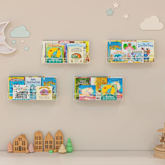 X-cosrack 4-Pack Wall Mounted Metal Kids Bookshelf, Floating Book Shelves - Image 5