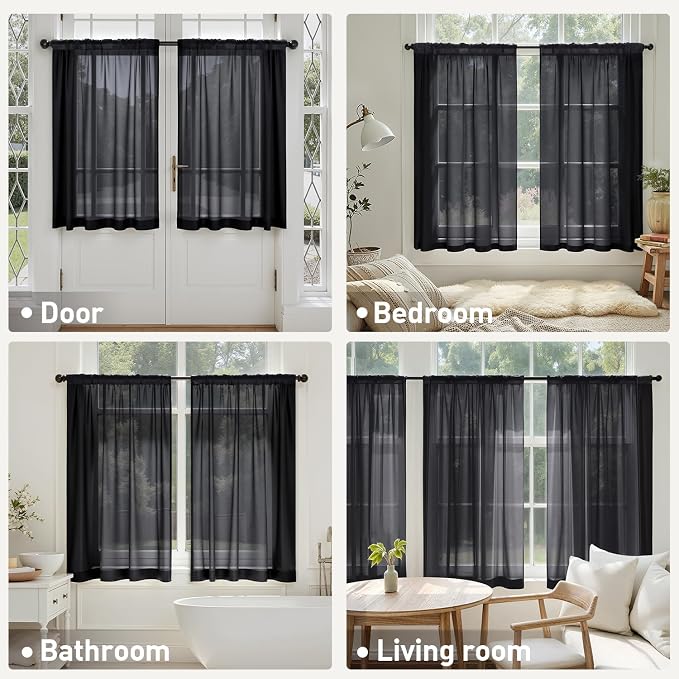 MIULEE Short Sheer Curtains 54 Inches Long, 4 Panels Set, Light Filtering Rod - Image 5
