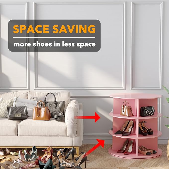 SpaceAid 3 Tier Rotating Shoe Rack Tower, Spinning Shoe Display Lazy Susan - Image 3
