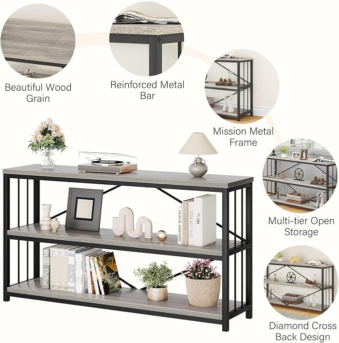 LVB Farmhouse Industrial Console Table, Wood Metal Foyer Entryway Sofa Tables - Image 5