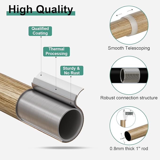 QDWIS Boho Wood Curtain Rods for Windows 66 to 120 inch, Rustic Decorative - Image 5