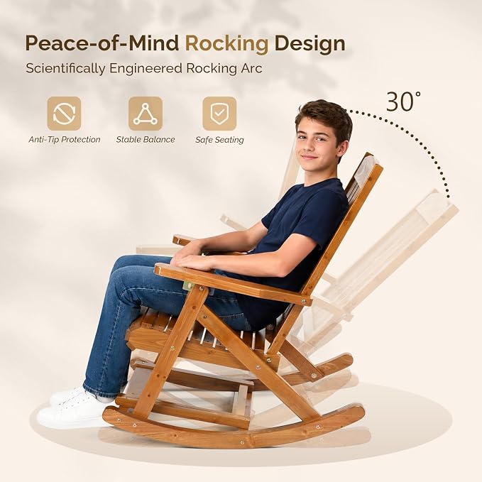 VINGLI Wooden Porch Rocking Chair, Heavy Duty Outdoor Rocking Chair - Image 3