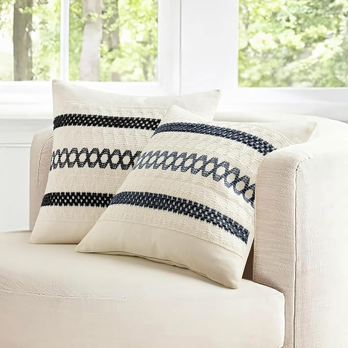 MIULEE Set of 2 Navy Blue Boho Decorative Pillow Covers 18x18 Inch Farmhouse - Image 7