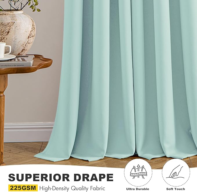 MIULEE Aqua Blackout Curtains for Bedroom Living Room 63 Inches Long 2 Panels - Image 5