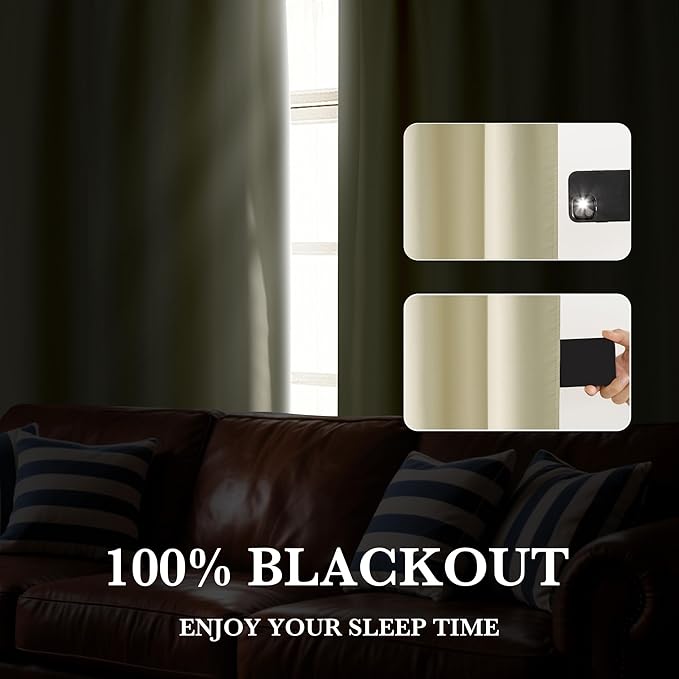 RYB HOME Bedroom Blackout Curtains 80 inches Long, 100% Blackout Thermal - Image 4
