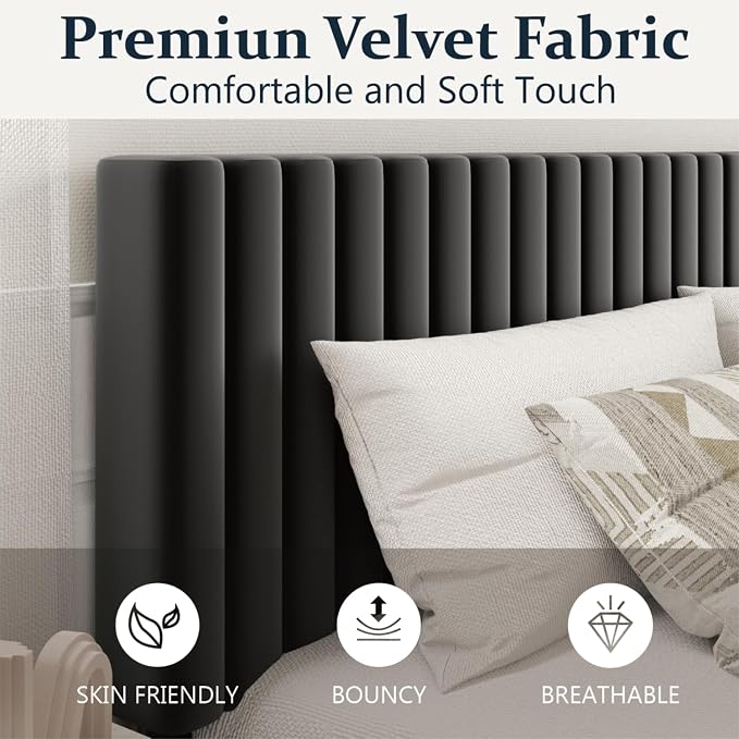 HAOARA King Size Bed Frame, King Size Platform Bed Frame and Velvet Upholstered - Image 5