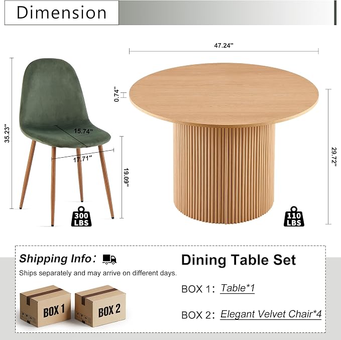 Dining Table Set for 4, Mid Century Modern 47 Inch Wooden Round Dining Table Set - Image 2