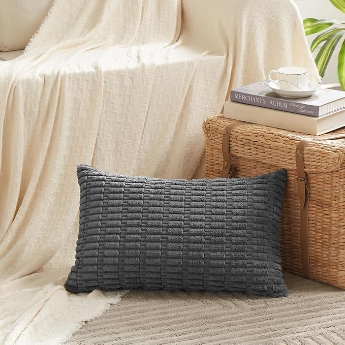 Fancy Homi 4 Packs Dark Grey Decorative Throw Pillow Covers 12x20 Inch - Image 2