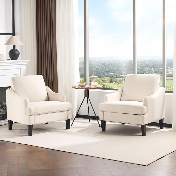 VINGLI Linen Fabric Accent Chair Beige, Modern Upholstered Armchair, Comfy Sofa - Image 9