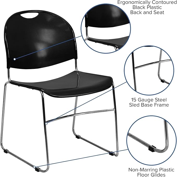 Flash Furniture HERCULES Series 880 lb. Capacity Black Ultra-Compact Stack Chair - Image 6