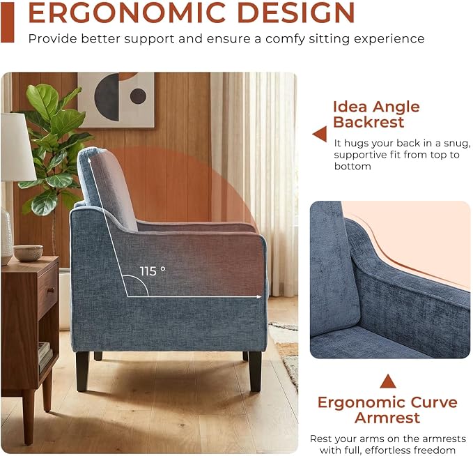 TLSUNNY Mid-Century Accent Chair, Modern Upholstered Chenille Armchair & Padded - Image 4