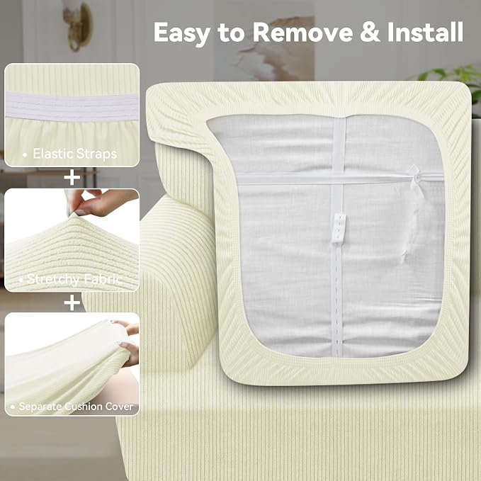 Waterproof Couch Cover 4-Piece Set Striped Sofa Slipcovers - Image 4