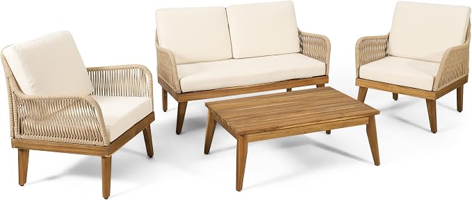 VilroCaz 4-Pieces Acacia Wood Patio Furniture Set, All-Weather Outdoor Patio - Image 6