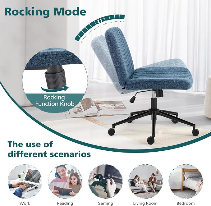 OLIXIS Criss Cross Chair with Wheels Wide Cross Legged Office Desk Vanity Chair - Image 6